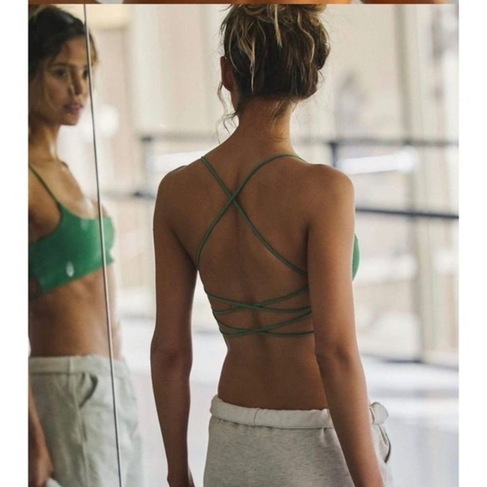 FREE PEOPLE Shuffle Bra green XS small strappy sports bra activewear new nwt - Picture 2 of 7